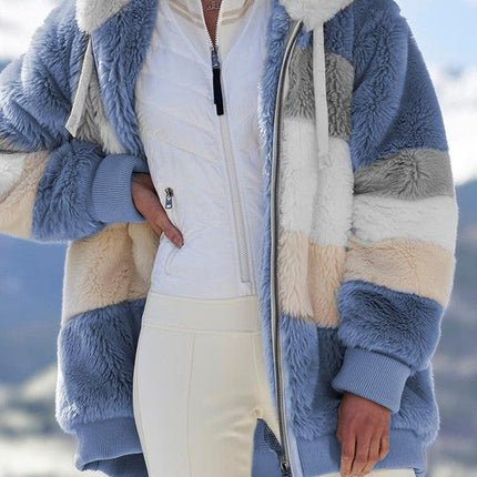 Multicolored Hooded Coat with Turn Down Collar and Pockets, Colorful Coat S to 5XL – image 5