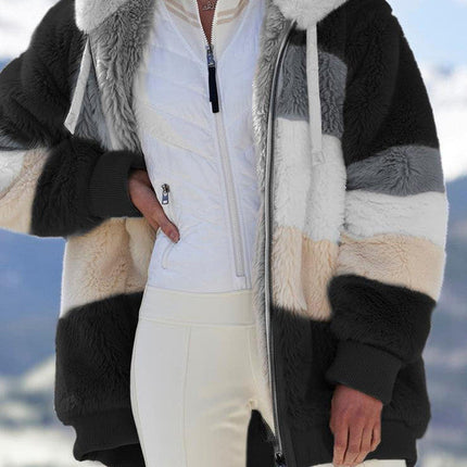 Cashmere Coat with Hood and Zipper, Multicolored Hooded Coat with Turn Down Collar and Pockets – image 8