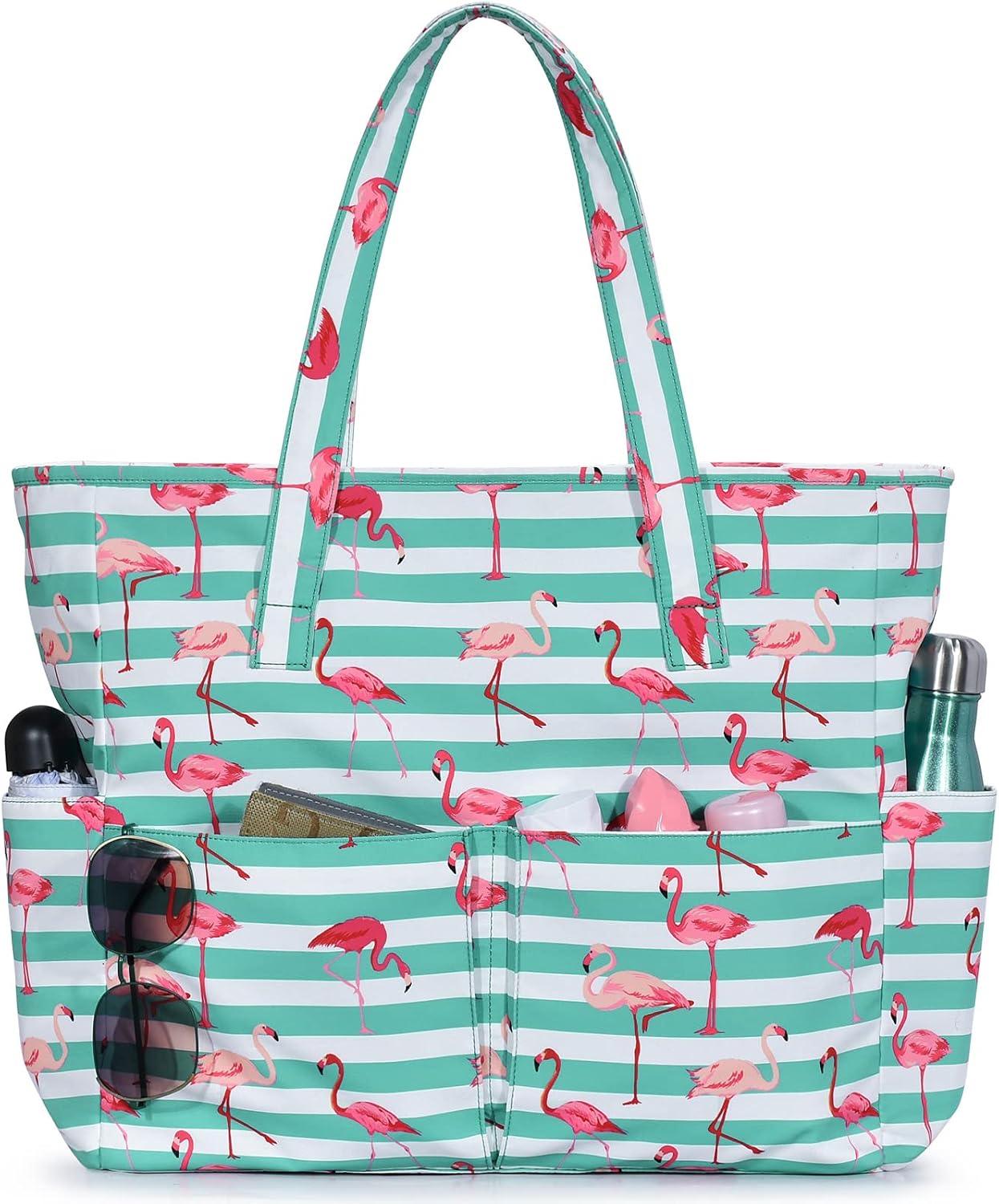 Large Waterproof Beach Tote Bag with Zipper & Organizational Pockets | Ideal Beach Bag for Family Outings 0