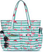 Large Waterproof Beach Tote Bag with Zipper & Organizational Pockets | Ideal Beach Bag for Family Outings 0