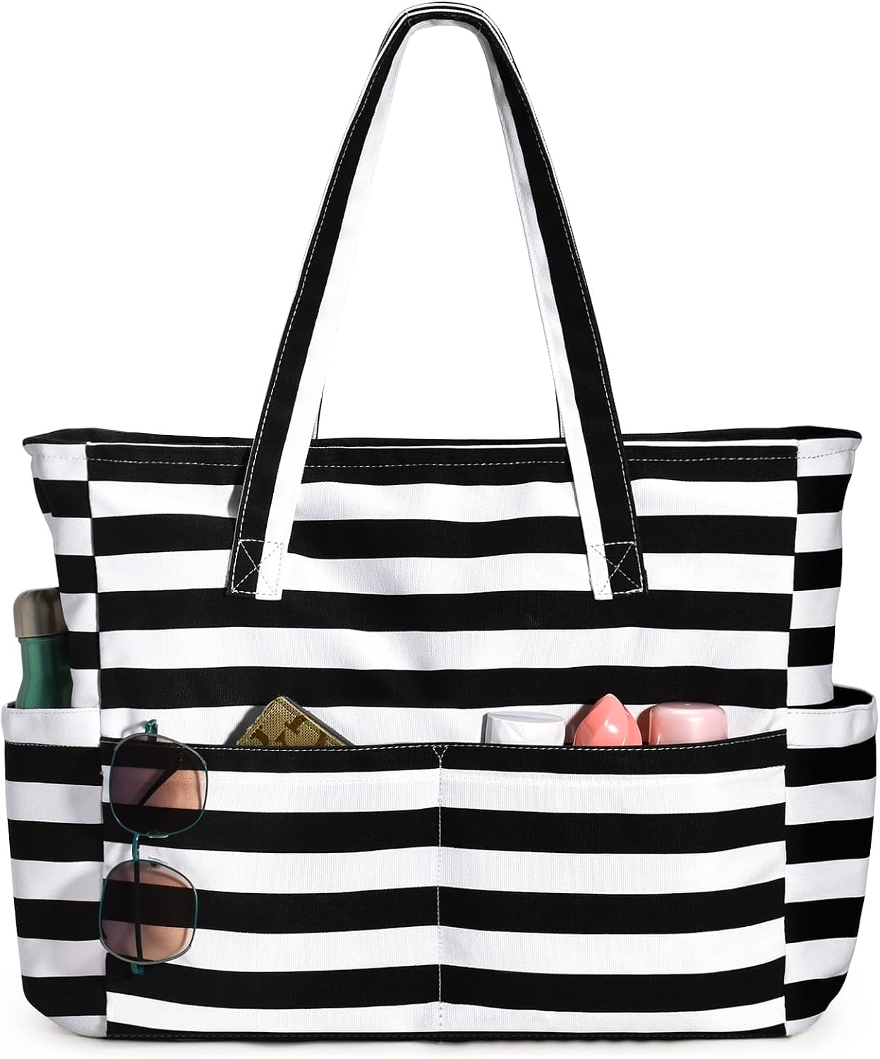 Large Waterproof Beach Tote Bag with Zipper & Organizational Pockets | Ideal Beach Bag for Family Outings 11