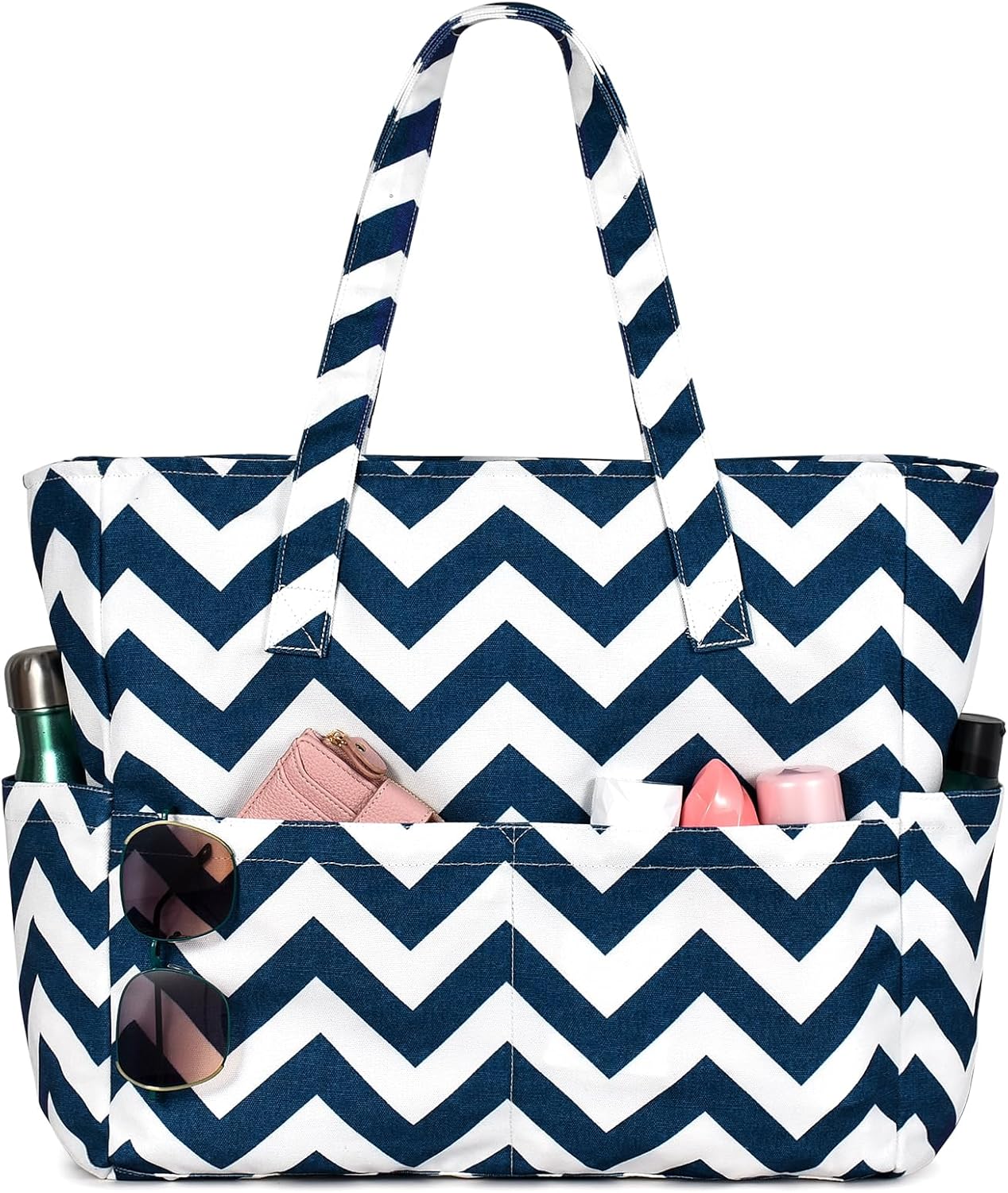 Large Waterproof Beach Tote Bag with Zipper & Organizational Pockets | Ideal Beach Bag for Family Outings 7