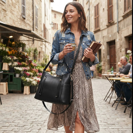 Leather Shoulder Bag for Women, Vintage Leather Purse with Adjustable Strap