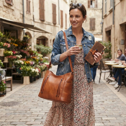 Leather Shoulder Bag for Women, Genuine Leather Handbag with Magnetic Flap, Vintage Leather Purse with Adjustable Strap
