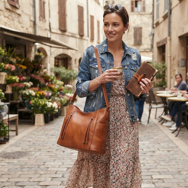 Leather Shoulder Bag for Women, Genuine Leather Handbag with Magnetic Flap, Vintage Leather Purse with Adjustable Strap