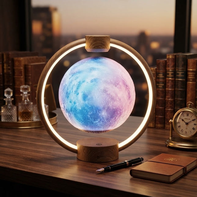 Levitating Moon Lamp, 3D Printed Moon Lamp with Wooden Base and Remote, Multicolor Floating Lamp, Unique Home Decor