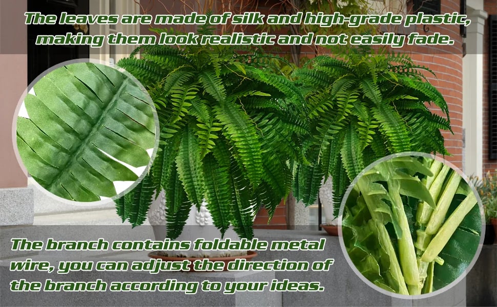 Lifelike Artificial Boston Fern with UV Resistance & Waterproof Design for Year-Round Outdoor Décor 7