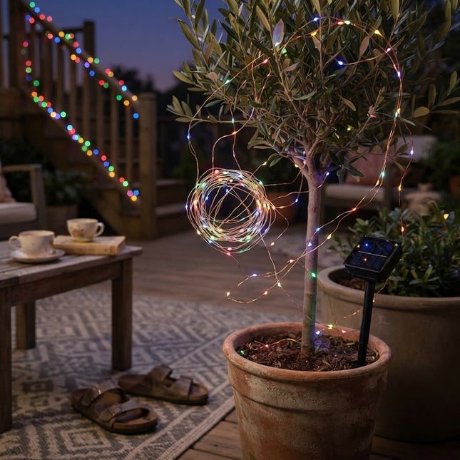 String Lights Outdoor Solar Powered, Copper Wire Fairy Lights for Garden and Patio
