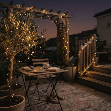 String Lights Outdoor Solar Powered, Copper Wire Fairy Lights for Garden and Patio, Solar String Lights for Trees