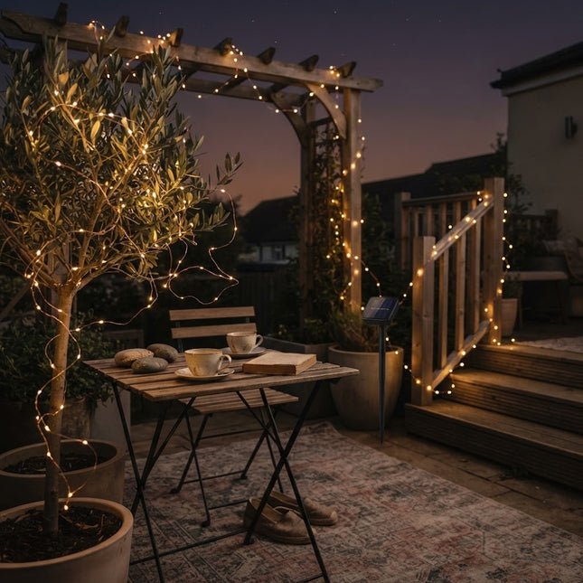 String Lights Outdoor Solar Powered, Copper Wire Fairy Lights for Garden and Patio, Solar String Lights for Trees