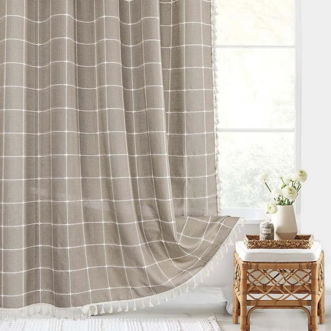 LinenCove | Linen Shower Curtain with Waterproof Coating & Tassels | Elegant Bathroom Accent for Bohemian Style 0