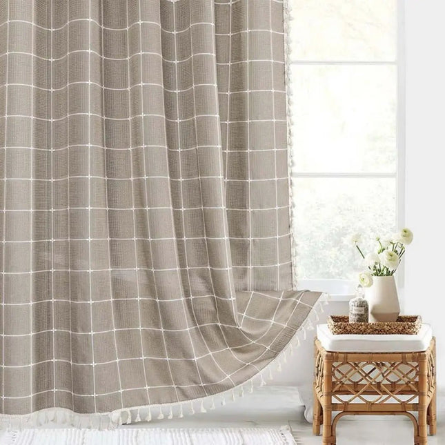 LinenCove | Linen Shower Curtain with Waterproof Coating & Tassels | Elegant Bathroom Accent for Bohemian Style 0