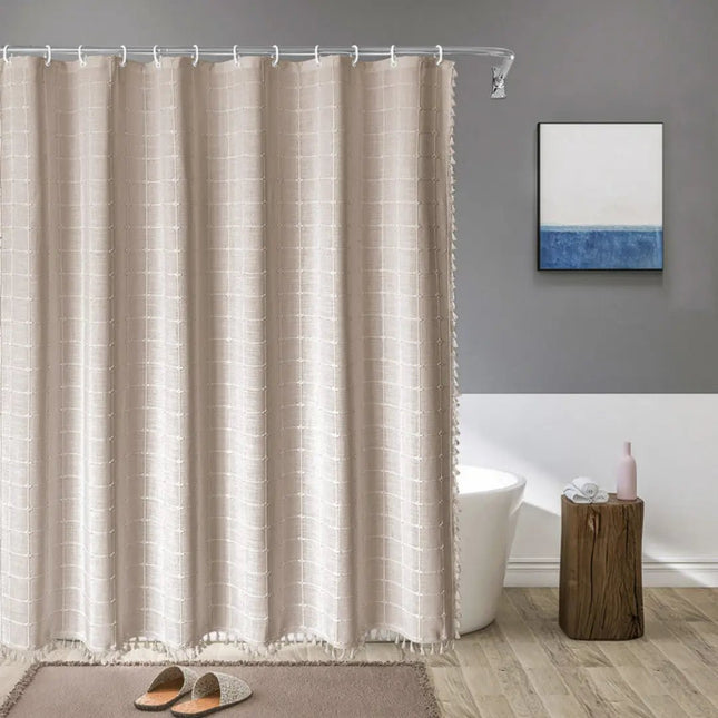 LinenCove | Linen Shower Curtain with Waterproof Coating & Tassels | Elegant Bathroom Accent for Bohemian Style 1