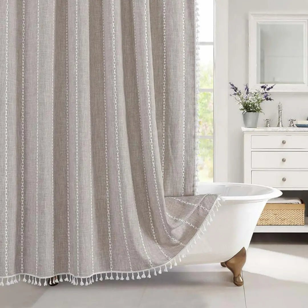 LinenCove | Linen Shower Curtain with Waterproof Coating & Tassels | Elegant Bathroom Accent for Bohemian Style 8