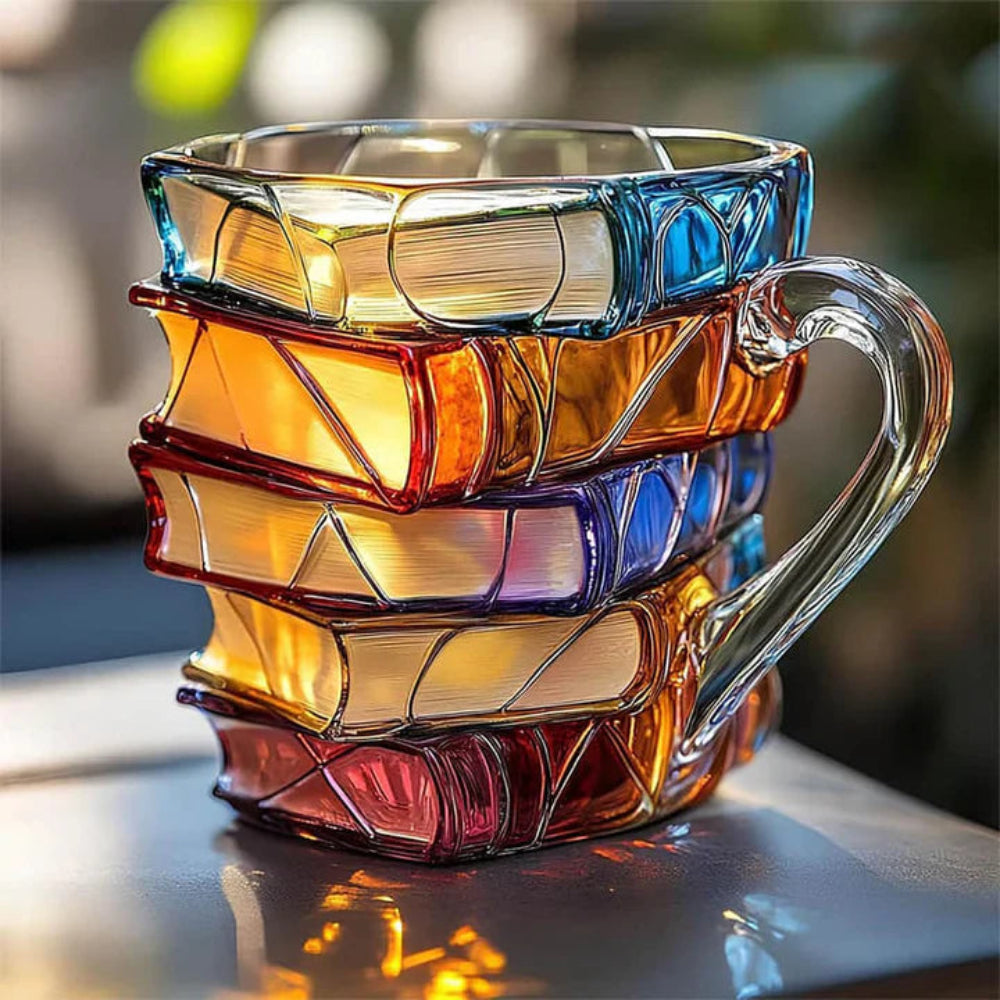 Literary Delight | 3D Book Spine Glass Coffee Mug with Durable Design | Unique Gift for Book Lovers 0