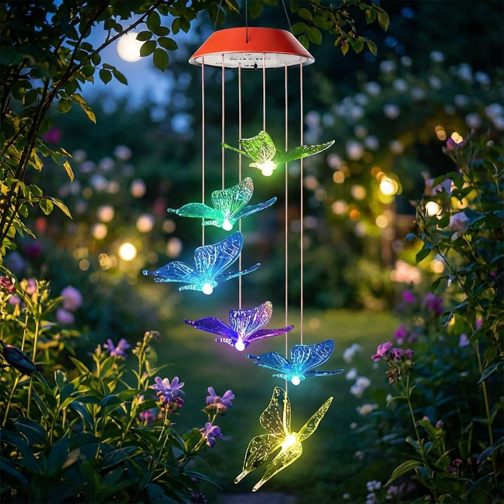 Luminflutter | Decorative Butterfly Wind Chime with Solar Power & Color Changing Lights | Enchanting Outdoor Illumination 0