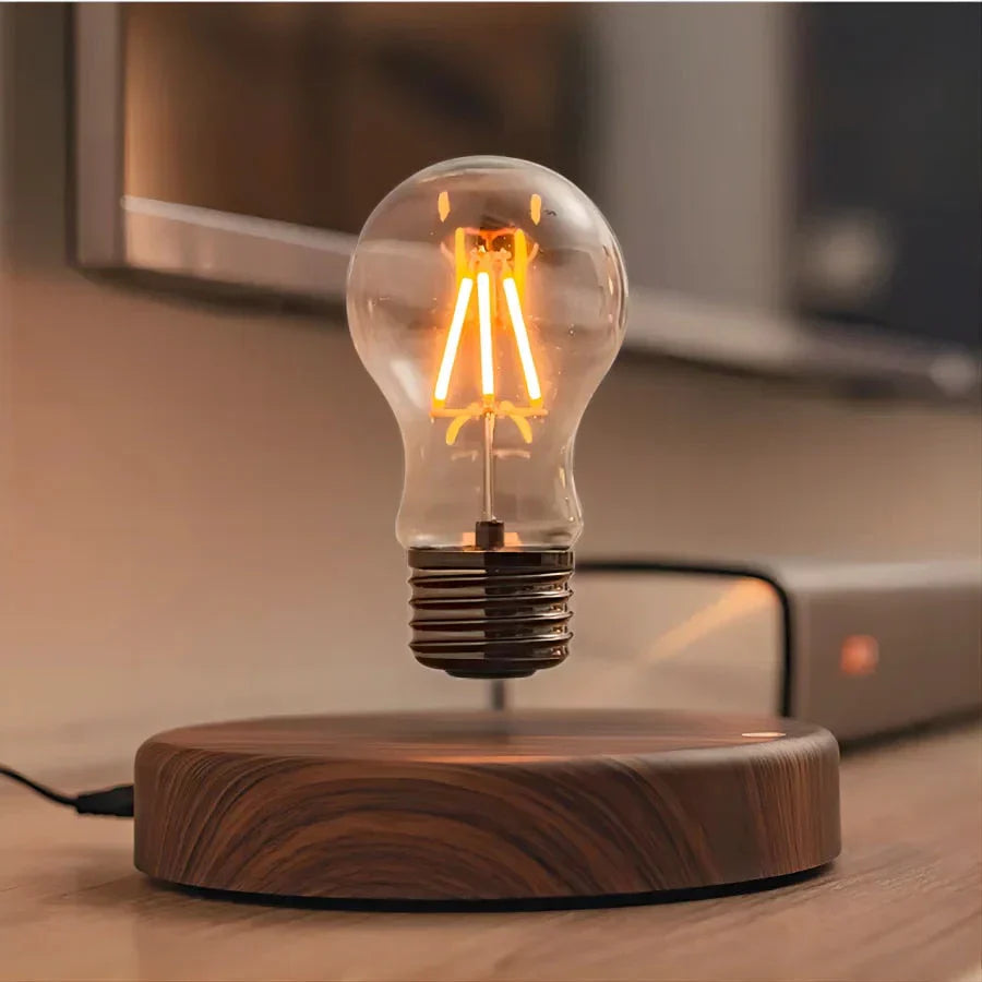 Luminous Levitation | Floating Light Bulb with Walnut Base for Enchanting Atmosphere 0