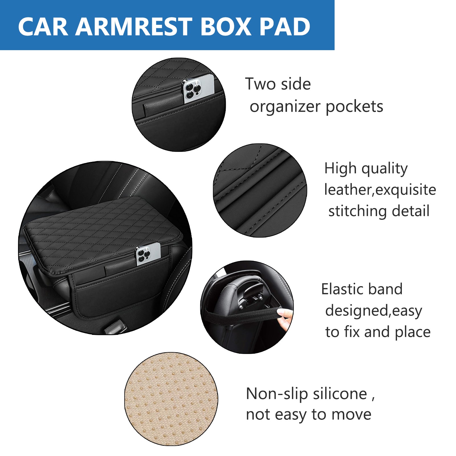 Luxe Comfort | PU Leather Car Armrest Mat with Storage Pockets | Stylish Protection for Your Vehicle 7
