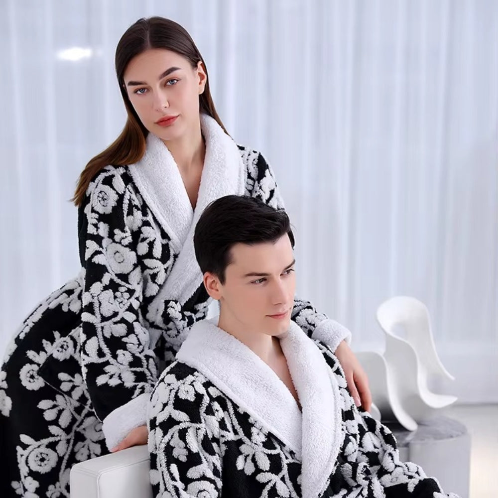 Luxe Jacquard Bathrobe | Double-Layer Comfort for Couples Relaxation 0