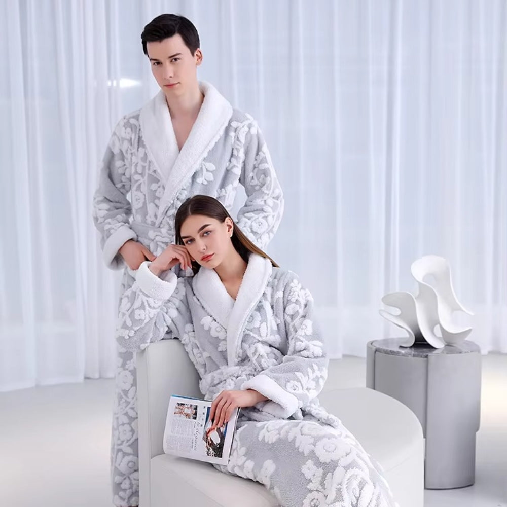 Luxe Jacquard Bathrobe | Double-Layer Comfort for Couples Relaxation 4