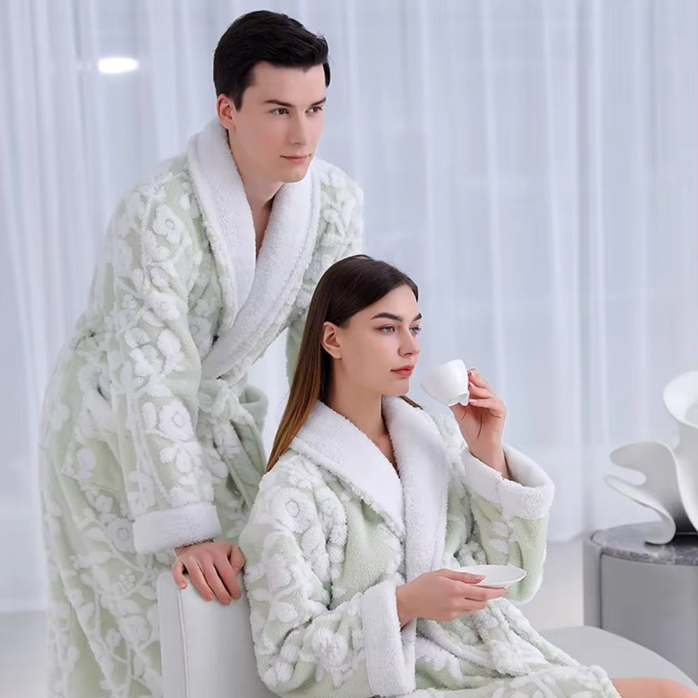 Luxe Jacquard Bathrobe | Double-Layer Comfort for Couples Relaxation 6