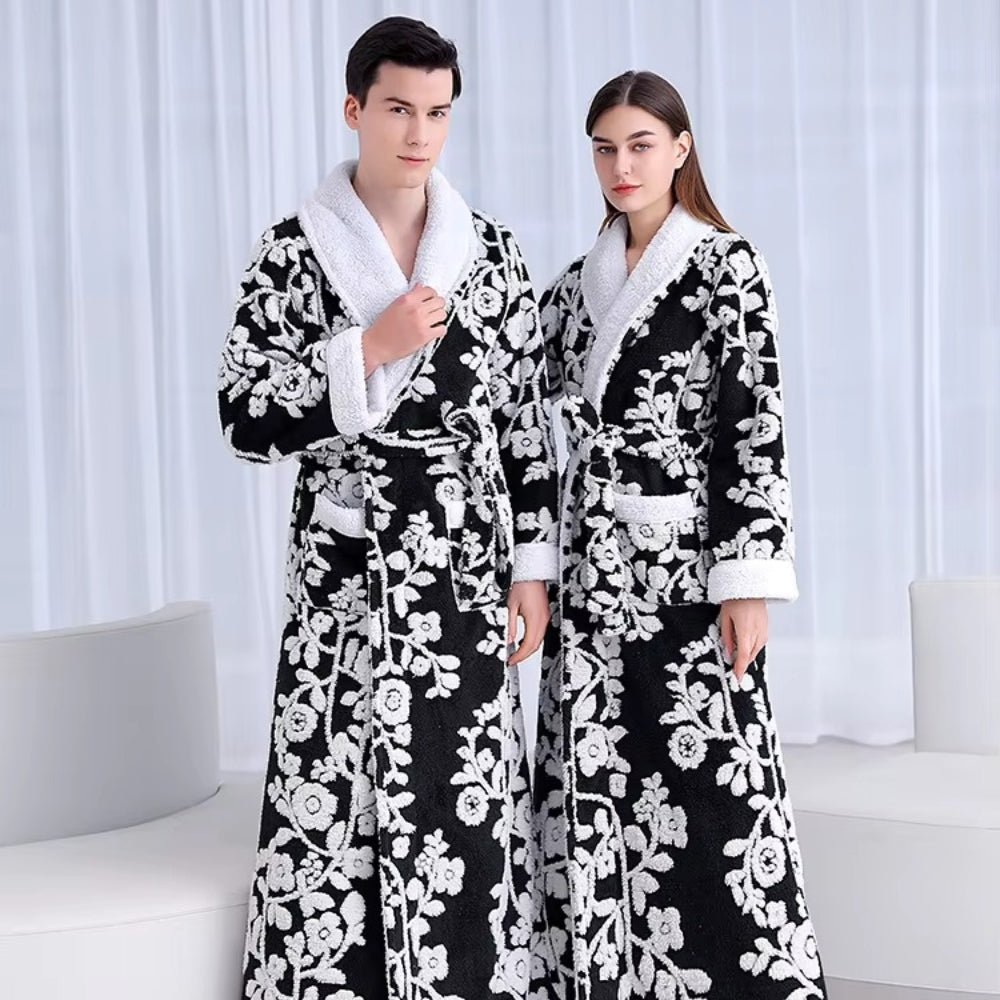 Luxe Jacquard Bathrobe | Double-Layer Comfort for Couples Relaxation 8