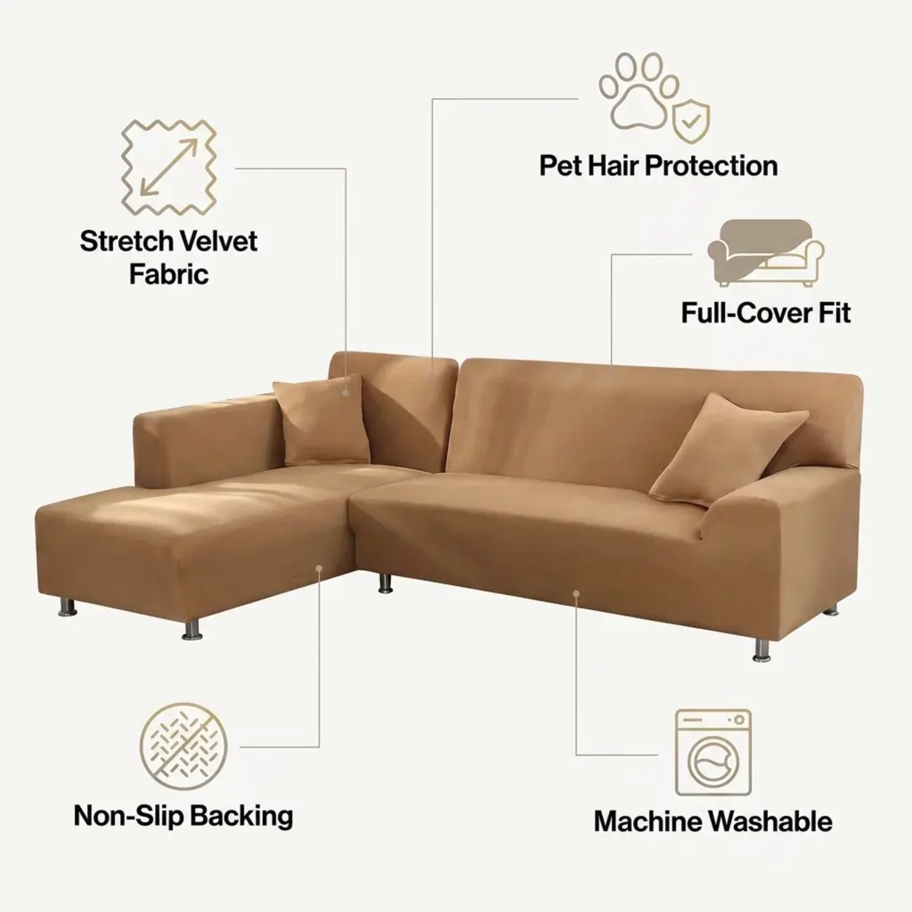 Luxurious Velvet Sofa Cover | Stretch Slipcover with Anti-Slip Technology | Perfect Fit for Stylish Protection 6