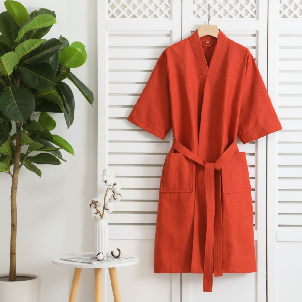 Luxury Cotton Bathrobe with Waffle Weave Design | Soft & Breathable Comfort for Year-Round Relaxation 6