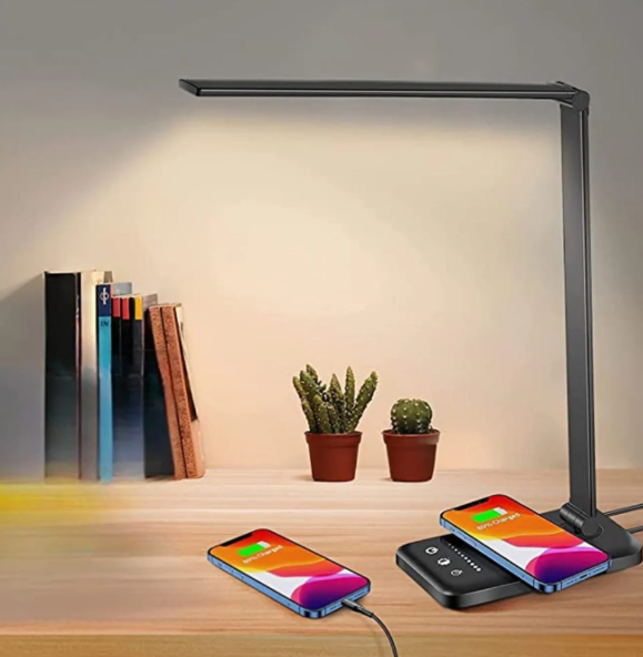 LED Table Lamp with USB Charging Port, Adjustable Desk Lamp with Touch Control, Bedside Lamp for Nightstand