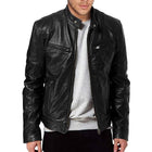 Black Leather Jacket, Brown Leather Moto Jacket, Vintage Leather Motorcycle Jacket with High Button Collar