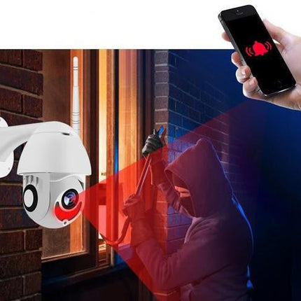 Wireless WiFi surveillance camera, 1080p HD outdoor security cam with color night vision and IP66 housing
