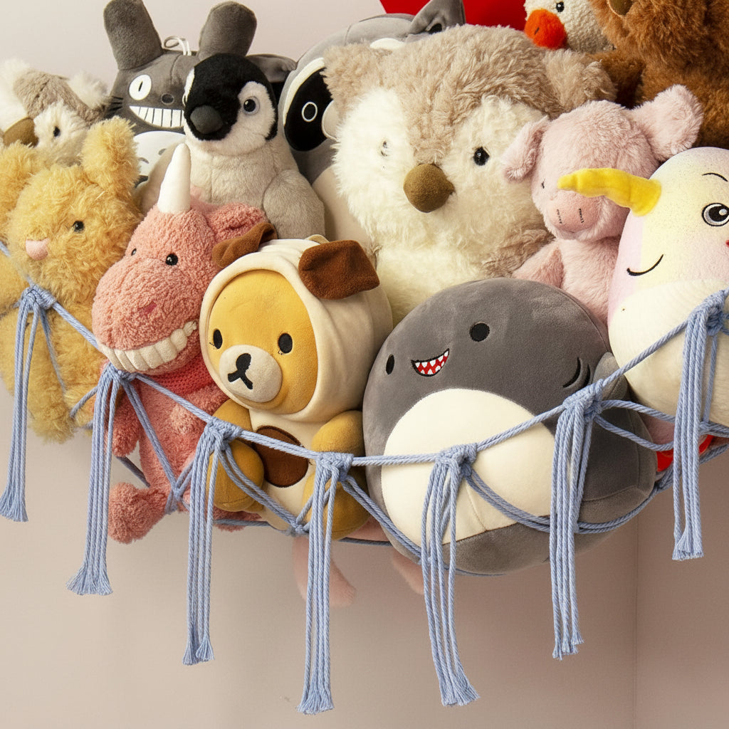 Macrame Toy Storage Hammock with Durable Design | Space-Saving Organizer for Kids' Rooms 0