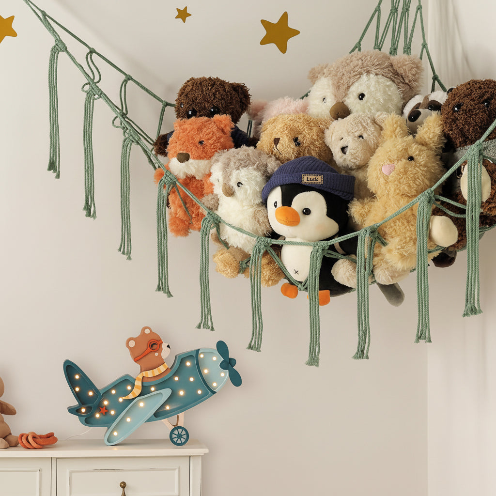 Macrame Toy Storage Hammock with Durable Design | Space-Saving Organizer for Kids' Rooms 10