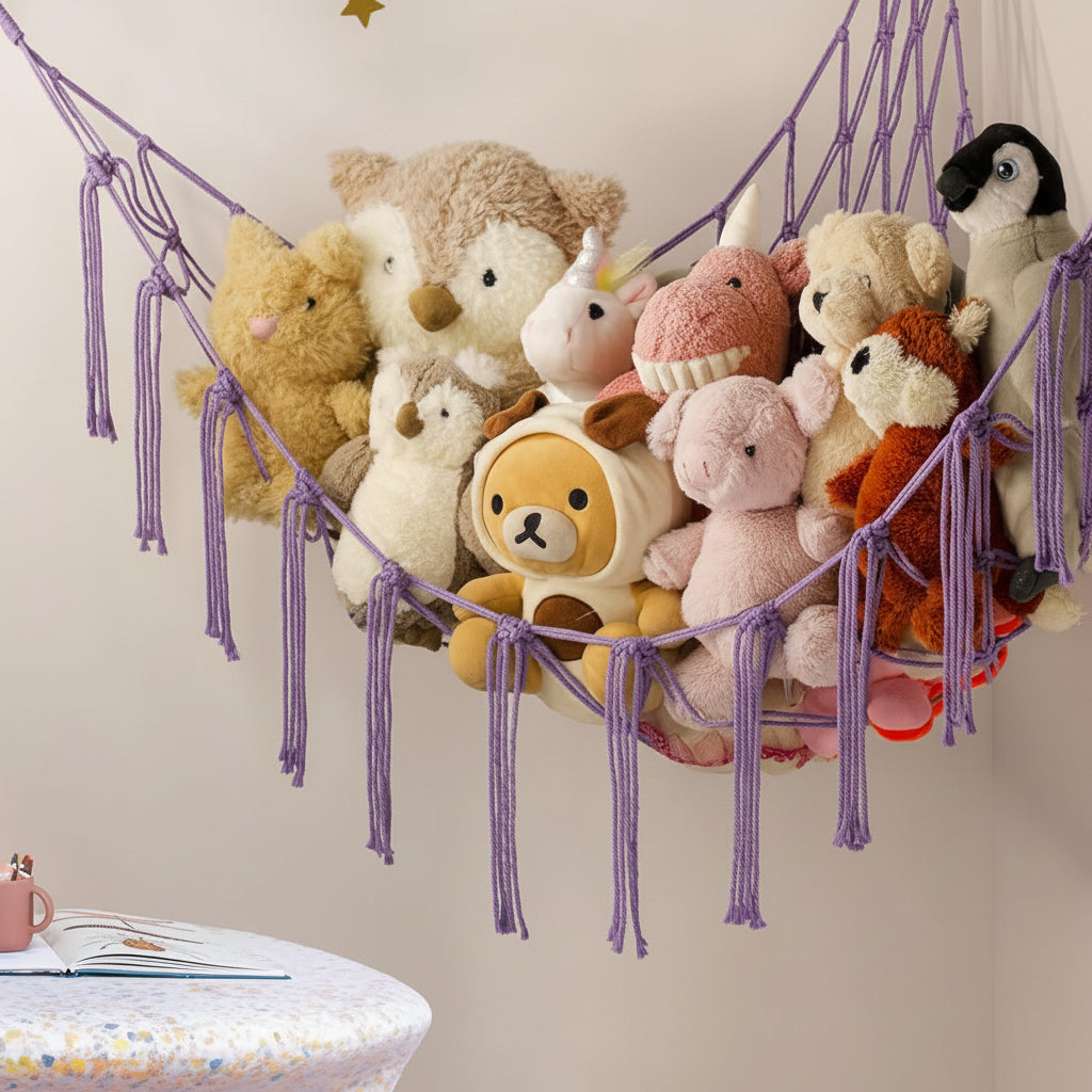 Macrame Toy Storage Hammock with Durable Design | Space-Saving Organizer for Kids' Rooms 11