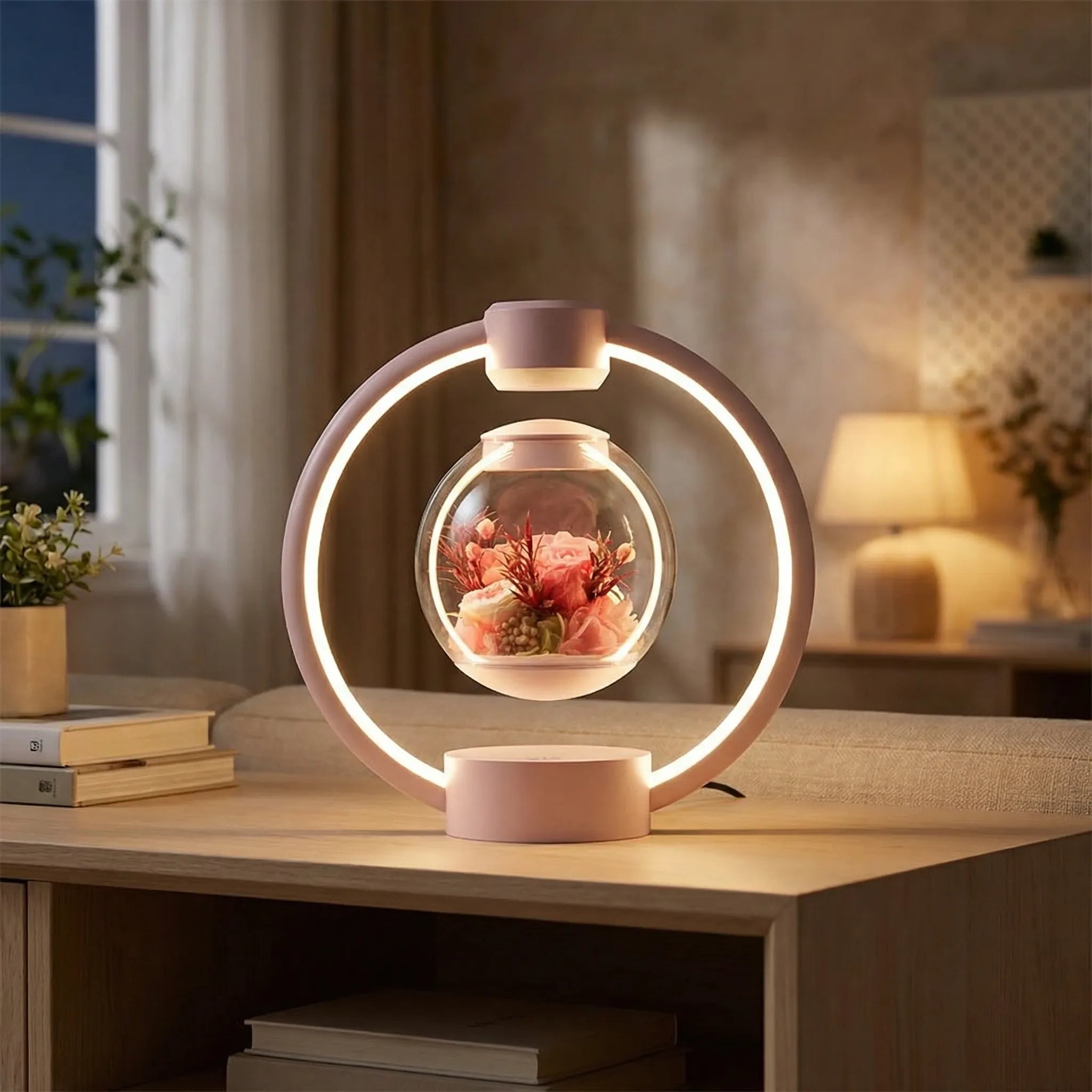 Magnetic Levitation Table Lamp with LED Light | Floating Floral Centerpiece for Enchanting Ambiance 0