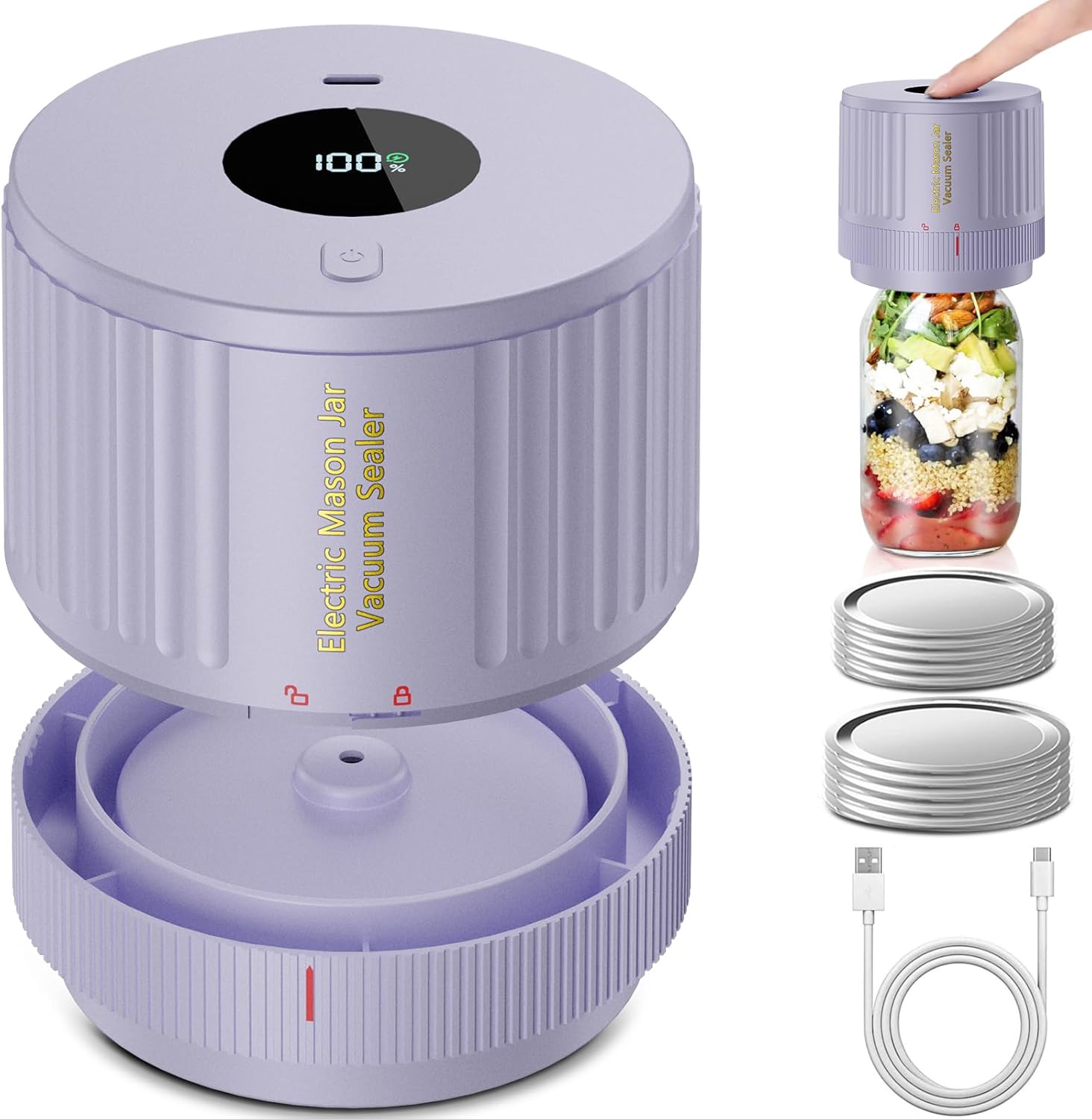 Mason Jar Sealer Kit | Electric Vacuum Sealer for Fresh Food Storage | Effortless Sealing for Pantry Essentials 5