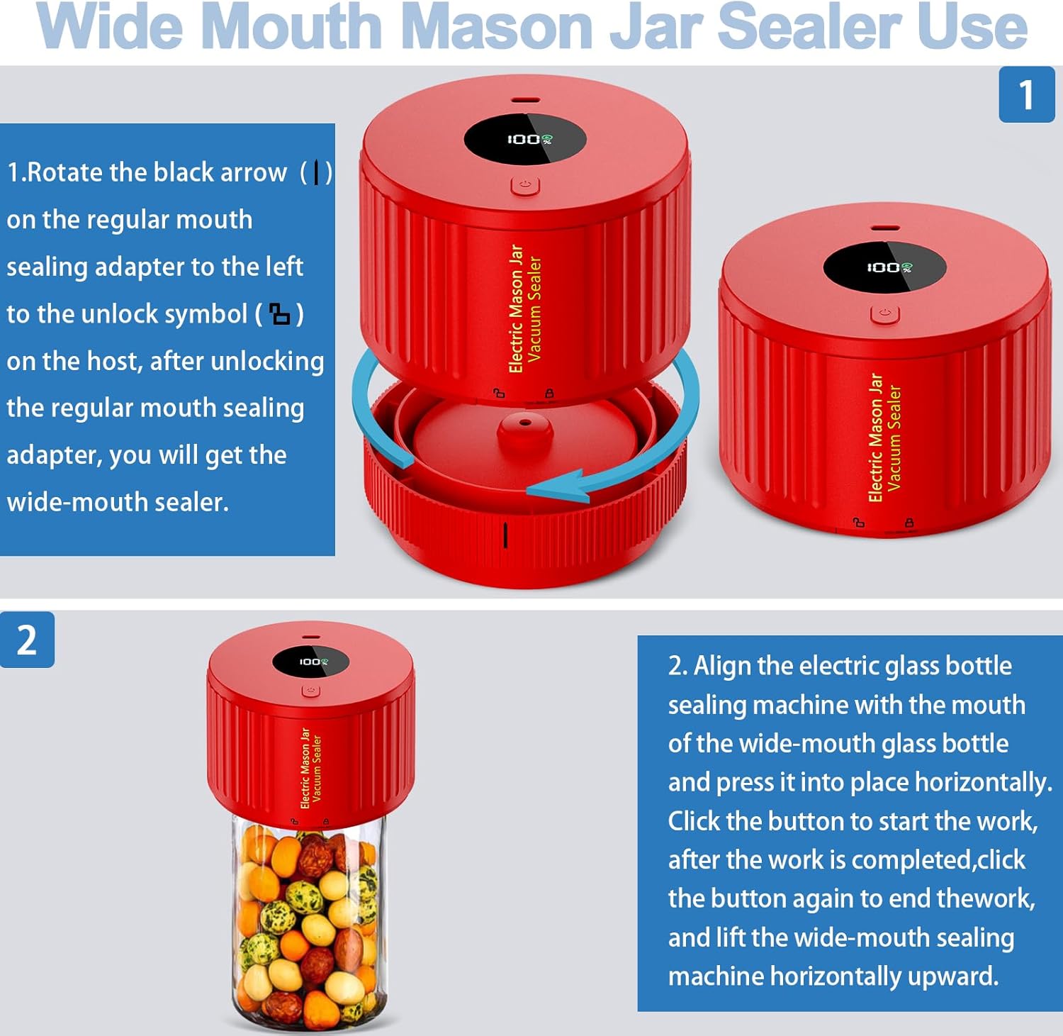Mason Jar Sealer Kit | Electric Vacuum Sealer for Fresh Food Storage | Effortless Sealing for Pantry Essentials 8