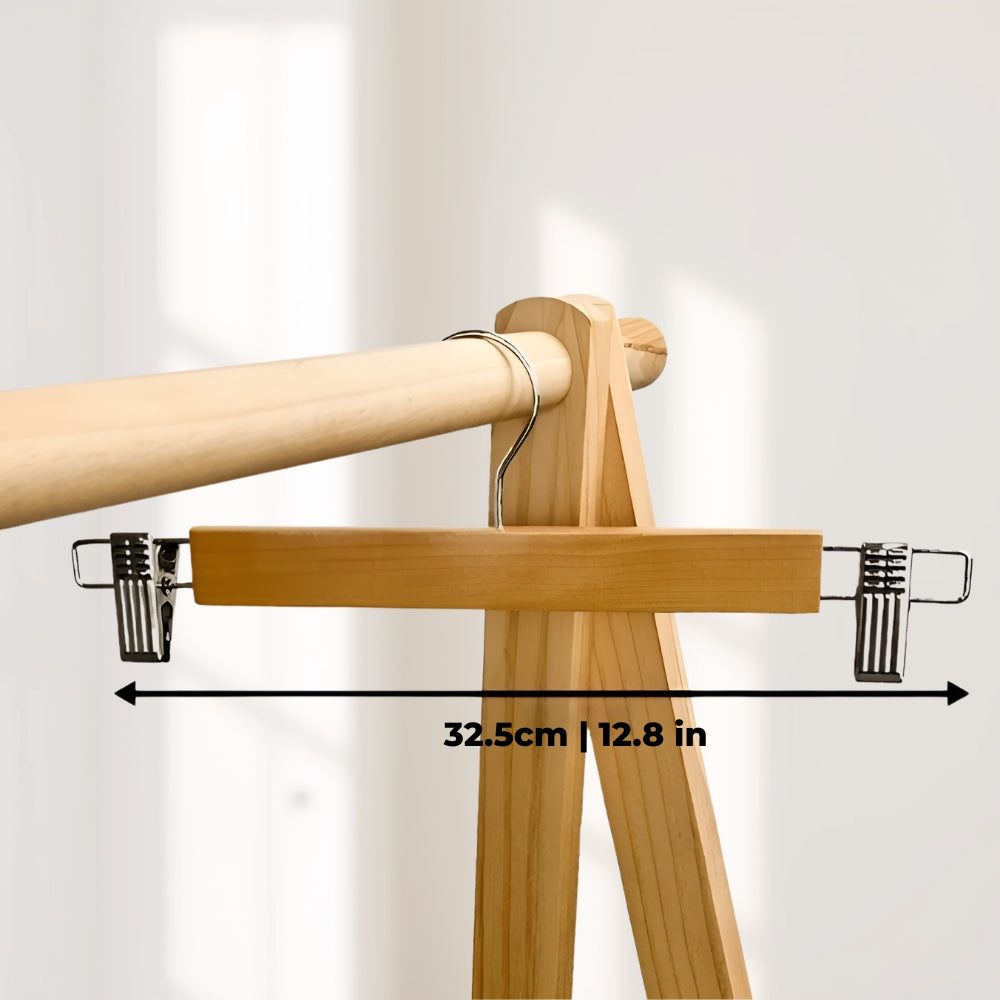 Maxwell | Premium Wooden Pants Hangers with Strong Clips | 10-Piece Set for Neat Wardrobe Organization 4