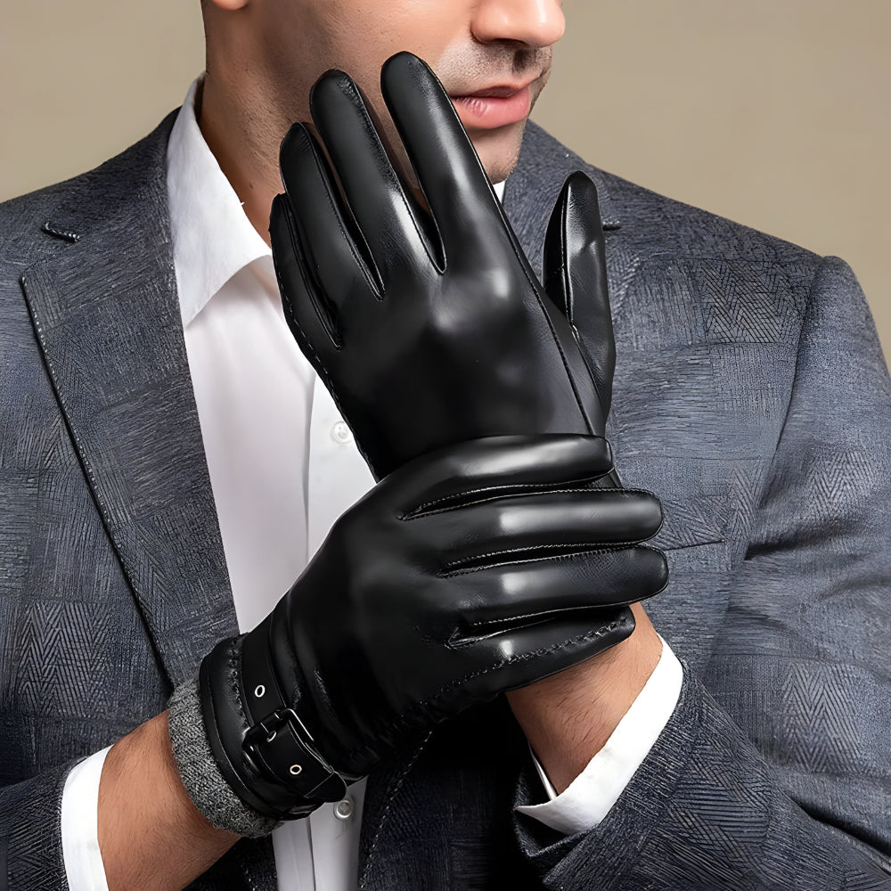 Men's Winter Touchscreen Gloves with Secure Strap Closure for Driving 0