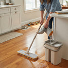 Mop and Broom Self Wringing, Double Sided Microfiber Mop with 360 Spin Head and Telescopic Pole, Hands Free Floor Mop