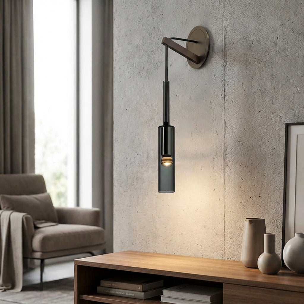 Minimalist Wall Pendant Light with Smoked Glass Shade | Modern Design for Cozy Ambiance 0