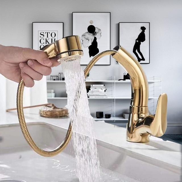 Modern 360 Pull-out Shower Faucet with Adjustable Height & Dual Water Modes | Stylish Brass and Chrome Finish for Enhanced Functionality 6