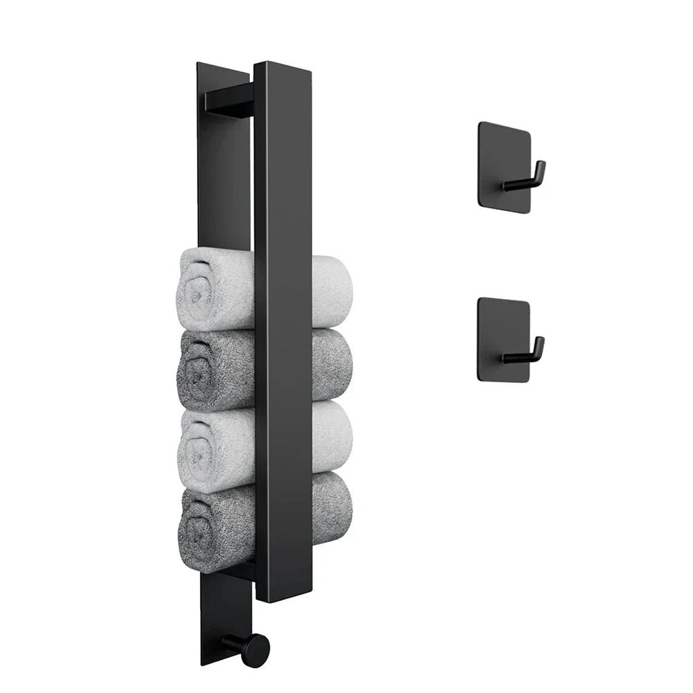 Modern Black Towel Rack with No-Drill Installation | Space-Saving Solution for Bathrooms 6