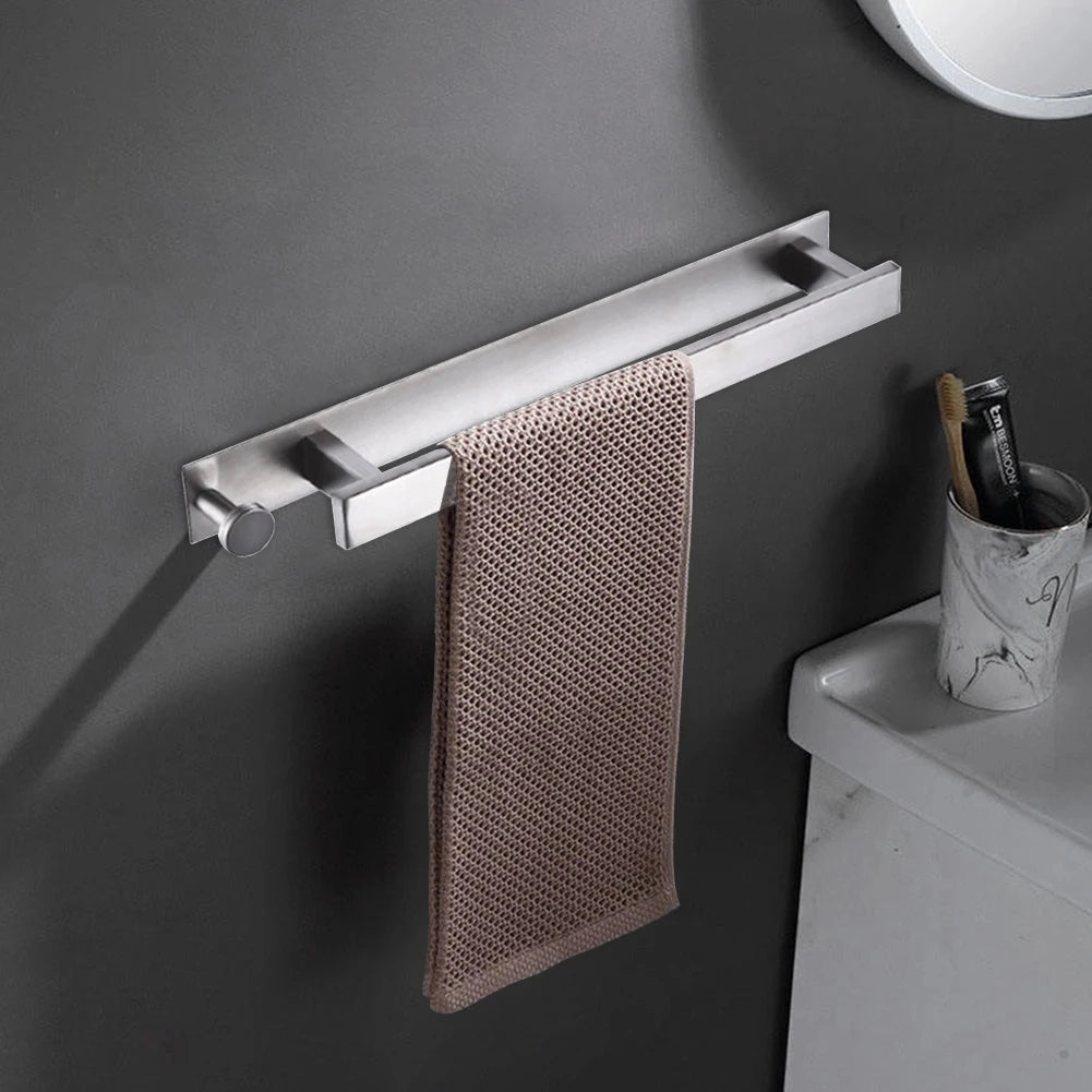 Modern Black Towel Rack with No-Drill Installation | Space-Saving Solution for Bathrooms 8