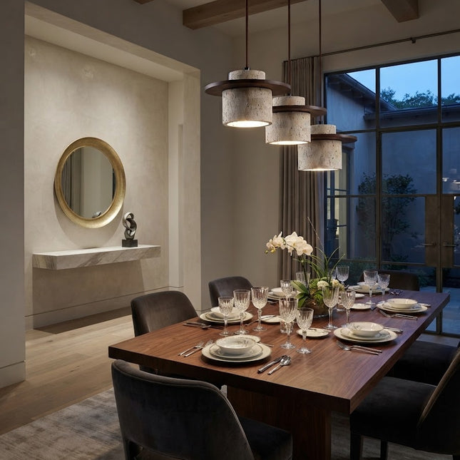 Modern Pendant Light, Contemporary Light Fixture in Travertine Stone, Hanging Light Fixture for Dining Room and Entryway