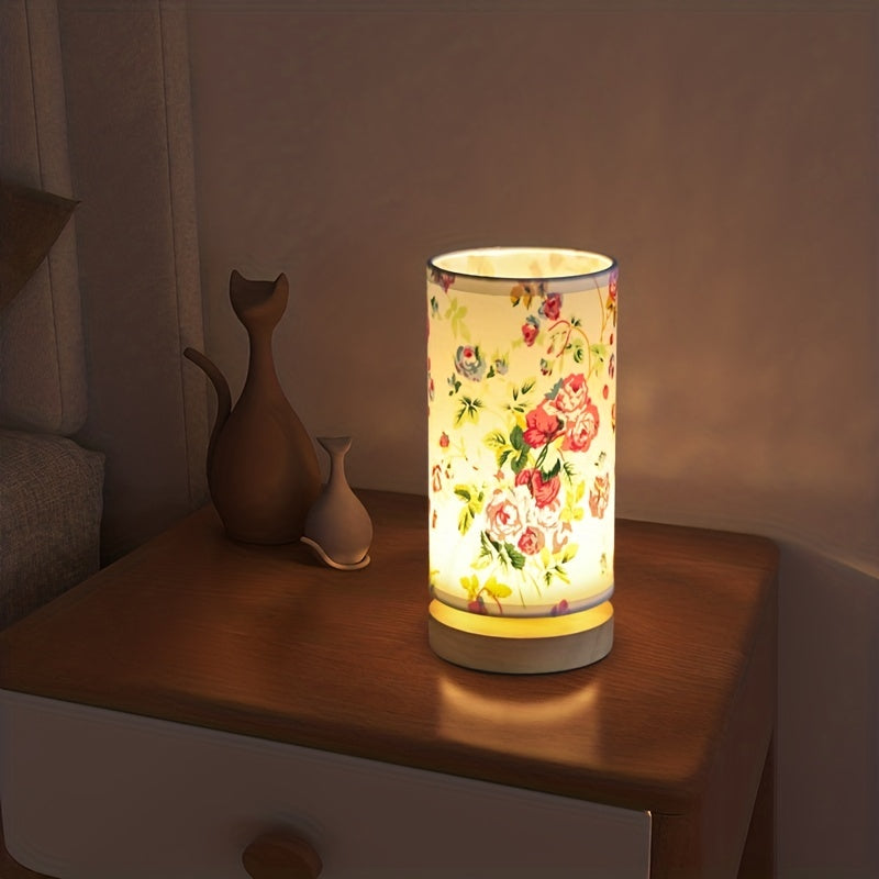 Modern Wooden Table Lamp | USB-Powered LED Light with Soft Linen Shade | Cozy Ambience for Bedroom or Living Room 0