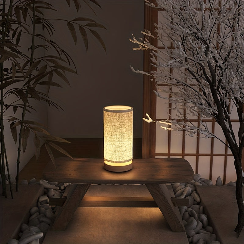 Modern Wooden Table Lamp | USB-Powered LED Light with Soft Linen Shade | Cozy Ambience for Bedroom or Living Room 5