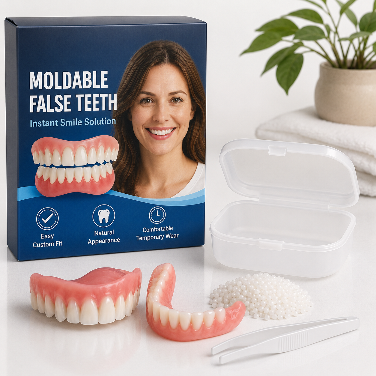 Moldable False Teeth Set | Temporary Dentures with Custom Fit | Instant Smile Transformation for Confidence 0