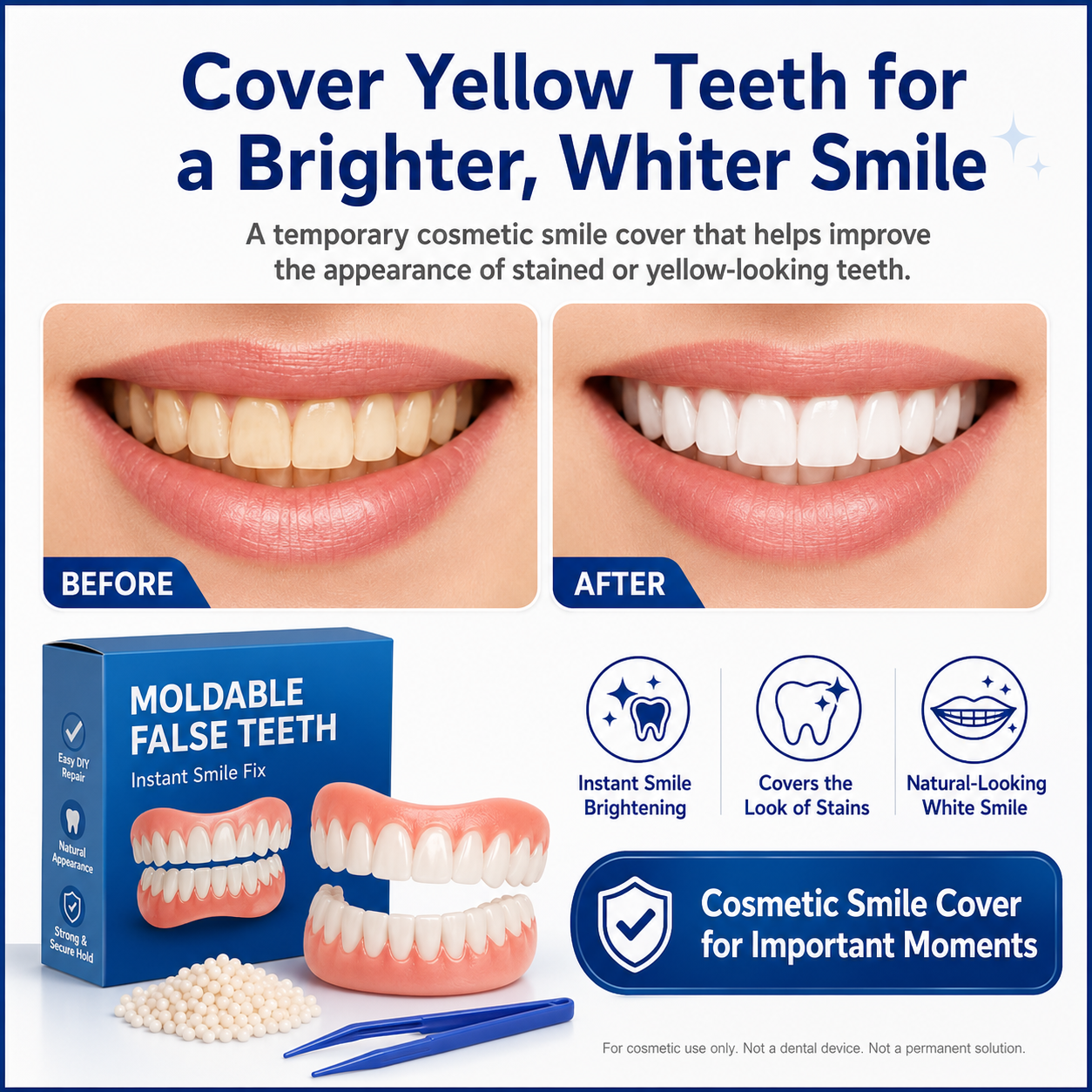 Moldable False Teeth Set | Temporary Dentures with Custom Fit | Instant Smile Transformation for Confidence 4
