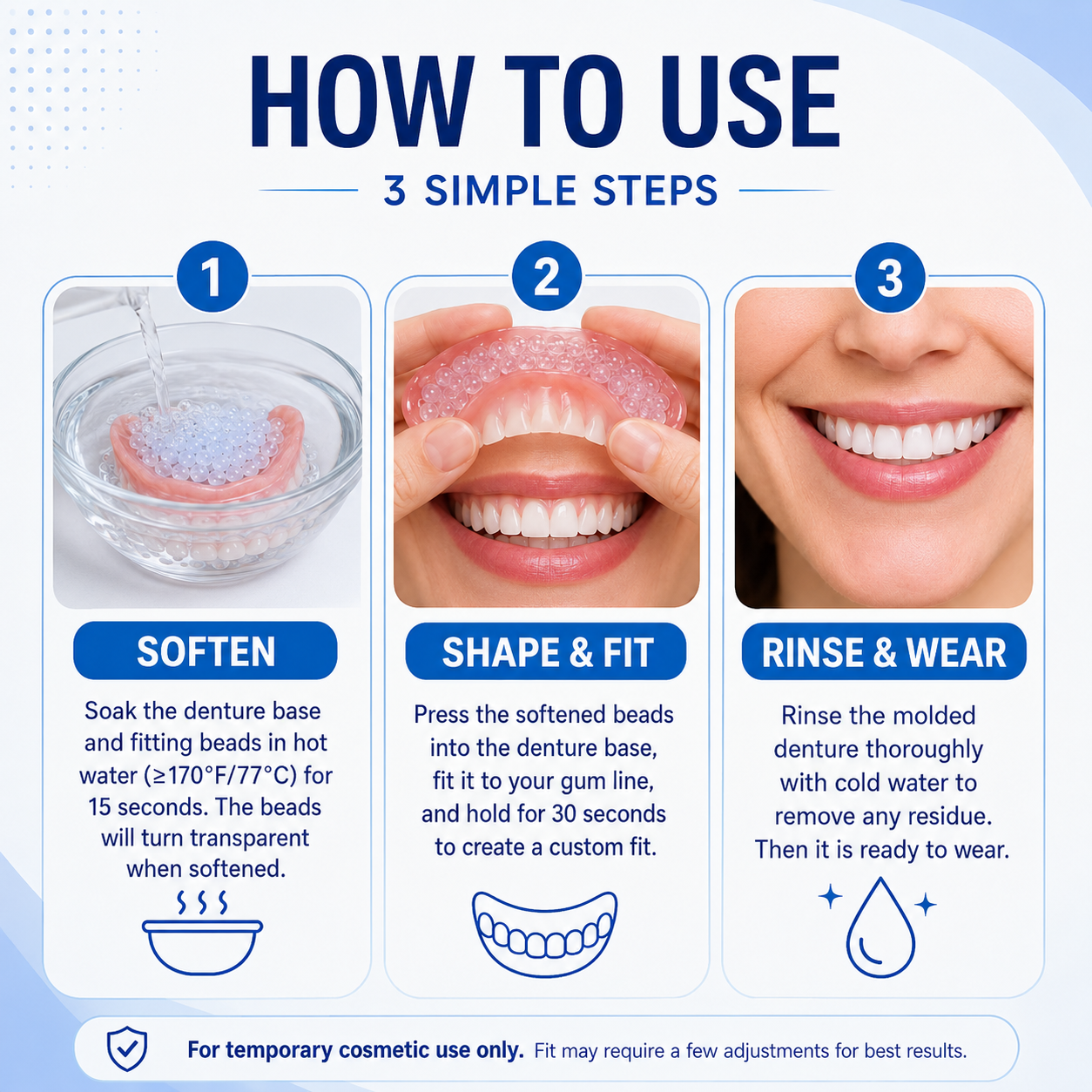 Moldable False Teeth Set | Temporary Dentures with Custom Fit | Instant Smile Transformation for Confidence 5
